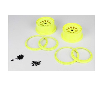 Losi 1/5 Wheel & Beadlock Set, 24mm Hex, Fluorescent Yellow (2), 5IVE-T