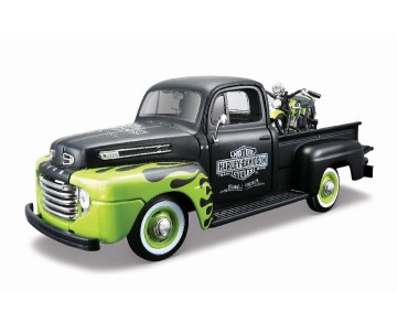 Maisto 1/24 Harley Davidson '48 FL Panhead + '48 Ford F-1 Pickup (Dull Black/Green)