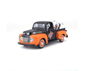 Maisto 1/24 Harley Davidson '58 FLH Duo Glide + '48 Ford F-1 (Dull Black/Orange)