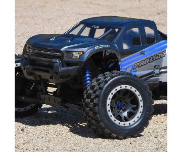 Pro-Line Badlands MX43 Pro-Loc All Terrain Tires (2) Mounted on Impulse Pro-Loc Black Wheels with Stone Gray Rings for X-MAXX Front or Rear