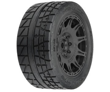Pro-Line Menace HP 5.7 inches Street BELTED Tires Mounted on Raid Black 8x48 Removable 24mm Hex Wheels (2) for X-MAXX, KRATON 8S & Other Large Vehicles Front or Rear