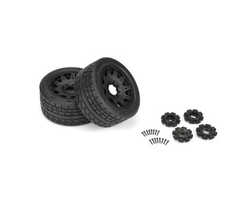 Pro-Line Menace HP 5.7 inches Street BELTED Tires Mounted on Raid Black 8x48 Removable 24mm Hex Wheels (2) for X-MAXX, KRATON 8S & Other Large Vehicles Front or Rear