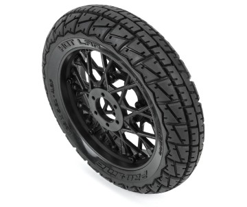 Pro-Line Hot Lap S3 Motorcycle Front Tire Mounted on Black Supermoto Wheel for Promoto-MX Front