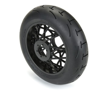 Pro-Line Supermoto V2 S3 Rear Tire Mounted on Black Supermoto Wheel for Promoto-MX/SM