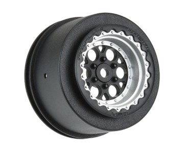Pro-Line Showtime+ Black/Silver Wheels (2) for Losi Mini No-Prep Drag Car Rear