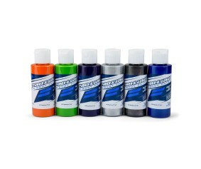 Pro-Line RC Body Paint Secondary Color Set (6 Pack) - Orange, Green, Purple, Aluminum, Metallic Charcoal, Pearl Blue