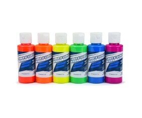 Pro-Line RC Body Paint Fluorescent Color Set (6 Pack) - Fluorescent Red, Fluorescent Orange, Fluorescent Yellow, Fluorescent Green, Fluorescent Blue, Fluorescent Fuchsia