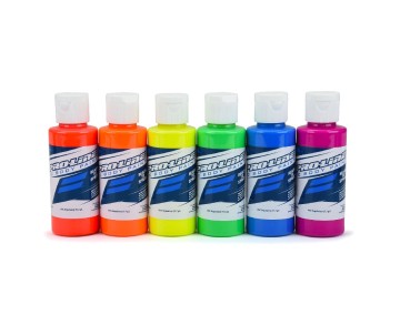 Pro-Line RC Body Paint Fluorescent Color Set (6 Pack) - Fluorescent Red, Fluorescent Orange, Fluorescent Yellow, Fluorescent Green, Fluorescent Blue, Fluorescent Fuchsia