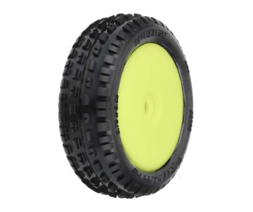 Pro-Line Wedge Carpet Mini-B Tires Mounted on Yellow Wheels (2) for Mini-B Front