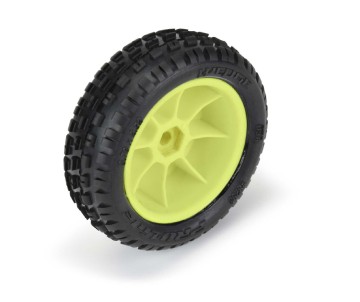 Pro-Line Wedge Carpet Mini-B Tires Mounted on Yellow Wheels (2) for Mini-B Front