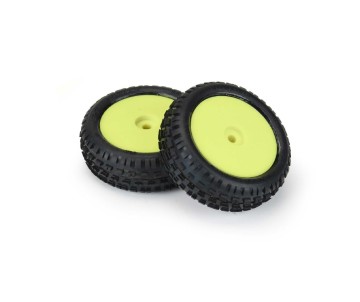 Pro-Line Wedge Carpet Mini-B Tires Mounted on Yellow Wheels (2) for Mini-B Front