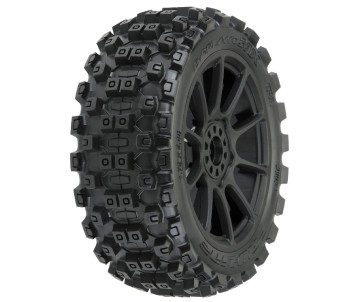 Pro-Line Badlands MX M2 (Medium) All Terrain 1/8 Buggy Tires Mounted on Mach 10 Black Wheels (2) for Front or Rear