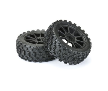Pro-Line Badlands MX M2 (Medium) All Terrain 1/8 Buggy Tires Mounted on Mach 10 Black Wheels (2) for Front or Rear