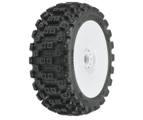 Pro-Line Badlands MX M2 (Medium) All Terrain 1/8 Buggy Tires Mounted on White Wheels (2) for Front or Rear