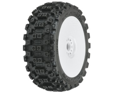 Pro-Line Badlands MX M2 (Medium) All Terrain 1/8 Buggy Tires Mounted on White Wheels (2) for Front or Rear