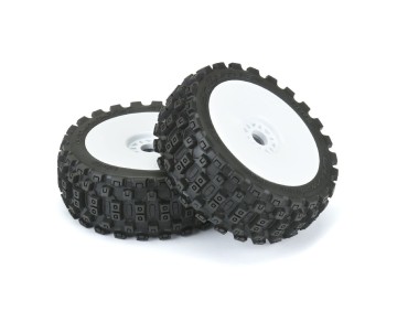 Pro-Line Badlands MX M2 (Medium) All Terrain 1/8 Buggy Tires Mounted on White Wheels (2) for Front or Rear