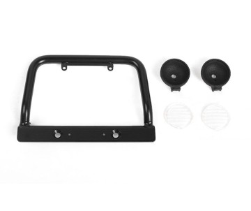 RC4WD Steel Push Bar Front Bumper W/ Clear Flood Lights for RC4WD Gelande II 2015 Land Rover Defender D90