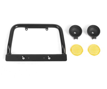 RC4WD Steel Push Bar Front Bumper W/ Yellow Flood Lights for RC4WD Gelande II 2015 Land Rover Defender D90