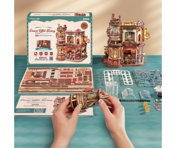 ROKR Dream Coffee Factory Music Box Wooden 3D Puzzle