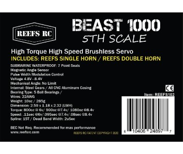 Reefs BEAST 1000 1/5th Scale Waterproof Servo w/ Aluminum Horns - 1080oz 0.08sec@8.4V