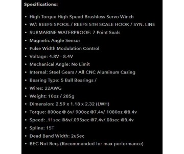 Reefs BEAST 1000 1/5th Scale Servo Winch Submarine Waterproof - 1080oz 0.08sec@8.4V