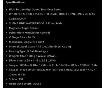 Reefs BEAST 2000 1/5th Scale Servo Winch Submarine Waterproof - 2000oz 0.08sec@16V