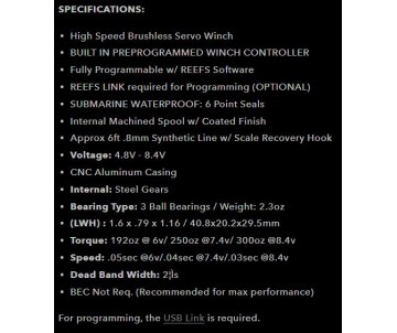 Reefs 300 Comp Spec Internal Spool Servo Winch Submarine Waterproof - 300oz 0.03sec@8.4V