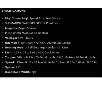 Reefs Tiple8 4S Direct Power Programmable Submarine Waterproof Servo - 917oz 0.09sec@16.8V