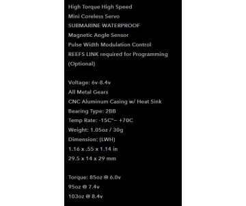 Reefs RAW100 Mini Programmable Submarine Waterproof Servo - 103oz 0.08sec@8.4V - Black