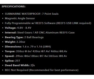 Reefs RAW400 LP Programmable Submarine Waterproof Servo - 460oz 0.065sec@8.4V - Black