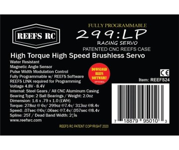 Reefs 299LP Programmable Water Resistant Servo - 313oz 0.057sec@8.4V