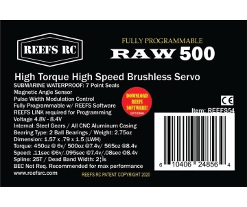Reefs RAW500 HD Brushless Programmable Submarine Waterproof Servo - 565oz 0.08sec@8.4V
