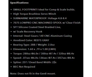 Reefs 299LP Servo Winch w/ Built In Controller Submarine Waterproof - 320oz 0.057sec@8.4V