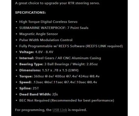 Reefs 422HD V2 Programmable Submarine Waterproof Servo - 434oz 0.10sec@8.4V