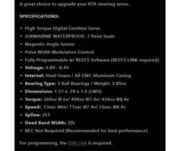 Reefs 422HD V2 Programmable Submarine Waterproof Servo - 434oz 0.10sec@8.4V