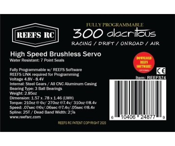 Reefs 300 Alacritous Brushless (Lighting Fast) Programmable Water Resistant Servo - 310oz 0.05sec@8.4V