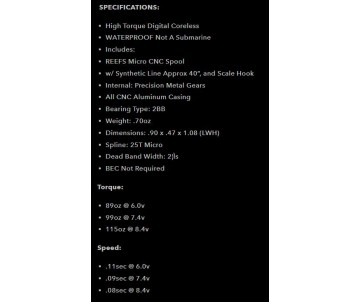 Reefs 99 Micro Servo Winch w/ Micro Spool Kit Submarine Waterproof - 115oz 0.08sec@8.4V