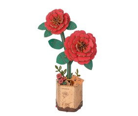 Rowood DIY Red Camellia 3D Wooden Puzzle