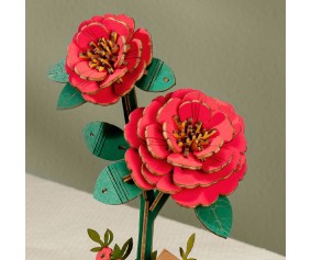 Rowood DIY Red Camellia 3D Wooden Puzzle