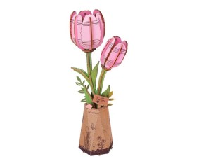 Rowood DIY Pink Tulip 3D Wooden Puzzle