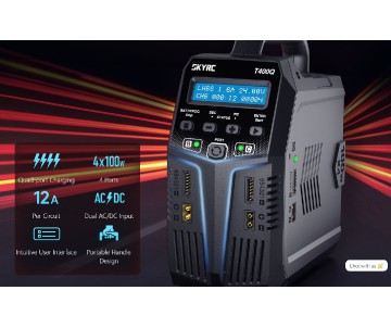 SkyRC T400Q Battery Charger, AC/DC Quad Charger Charge Lead Not Included