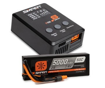 Spektrum Smart Powerstage Surface Bundle: 5000mAh 2S 50C LiPo Battery (IC3) / 100W S100 Charger