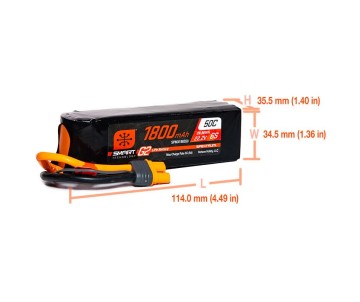 Spektrum 1800mAh 6S 22.2V Smart G2 LiPo 50C; IC3