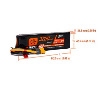 Spektrum 3200mAh 3S 11.1V 30C Smart G2 LiPo IC3