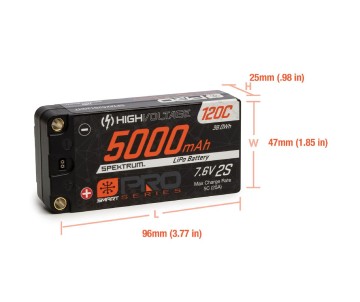 Spektrum 5000mAh 2S 7.6V Smart Pro Race HV LiPo 120C: 5mm