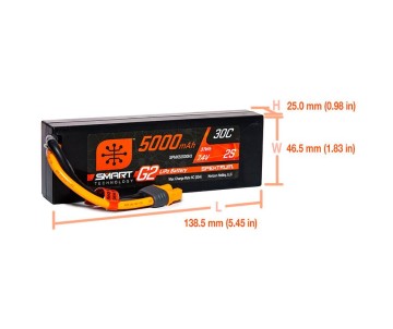 Spektrum 5000mAh 2S 7.4V Smart G2 LiPo 30C Hard Case; IC3