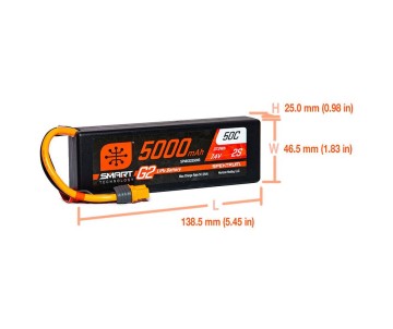 Spektrum 5000mAh 2S 7.4V Smart G2 LiPo 50C Hard Case; IC3