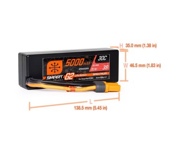 Spektrum 5000mAh 3S 11.1V 30C Smart G2 LiPo IC5 Hardcase
