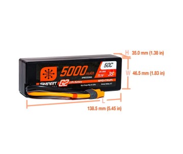 Spektrum 5000mAh 3S 11.1V 50C Smart G2 LiPo IC3 Hardcase