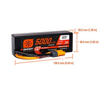 Spektrum 5000mAh 3S 11.1V 50C Smart G2 LiPo IC5 Hardcase
